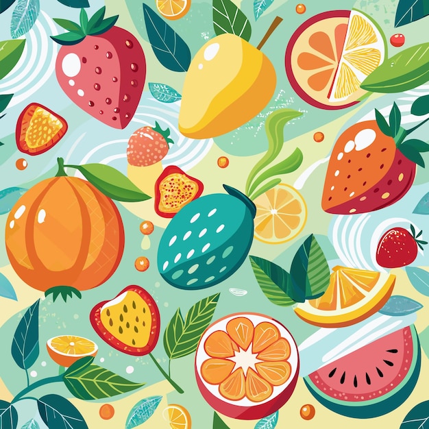 Vector fruits pattern collection with avocado oranges banana cherry and apples