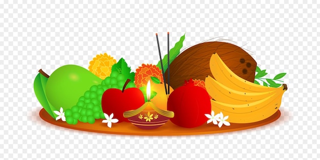 Fruits in a plate on transparent background