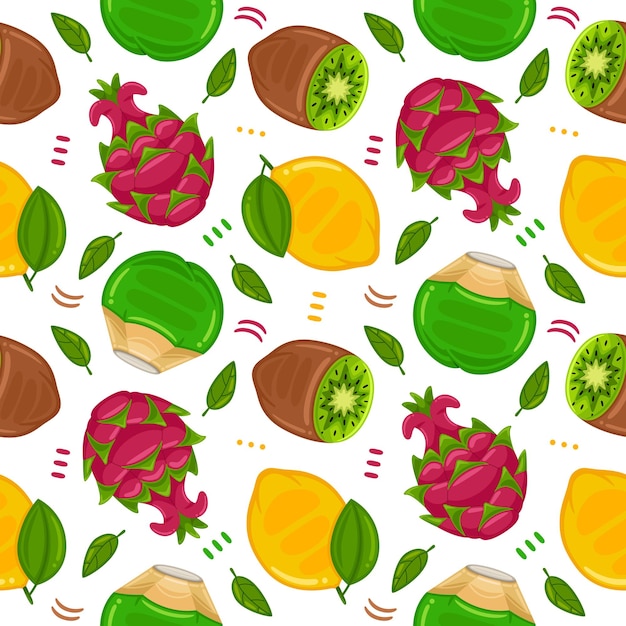 Fruits Seamless Pattern in Flat Design Style