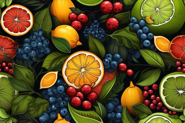 Vector fruits seamless pattern food background top view