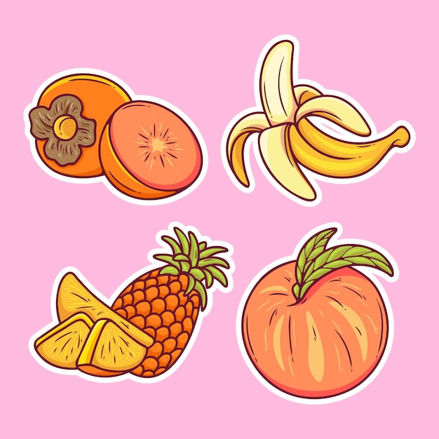 Fruits Sticker Icons Hand Drawn Coloring Vector