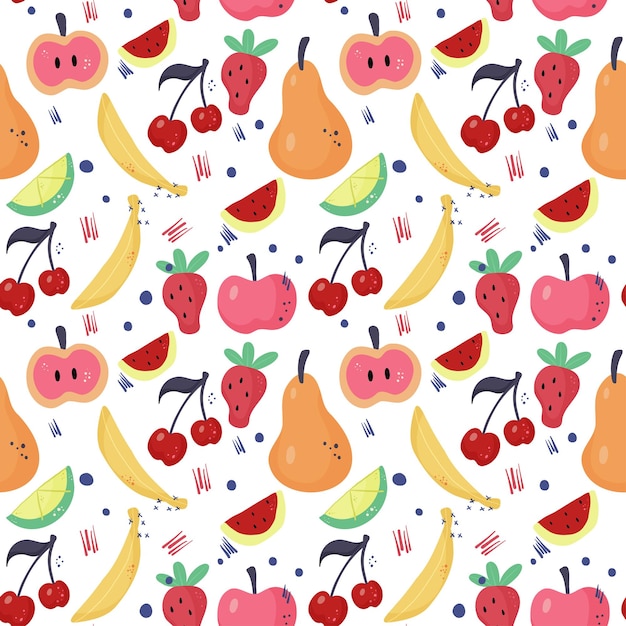 Fruits summer seamless pattern on white