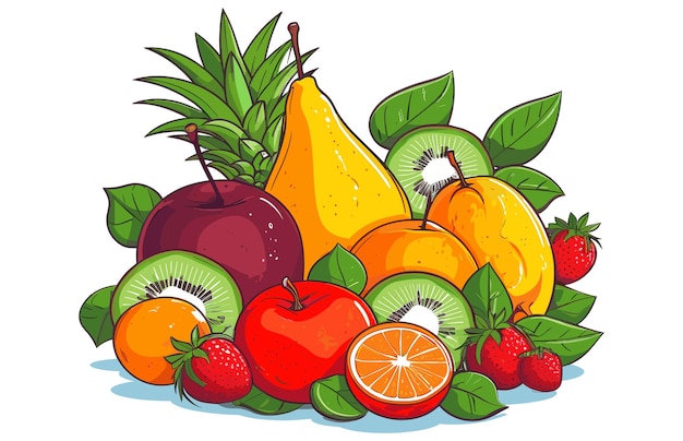 Fruits Vector illustration Vegan day Fruits flat vector drawing