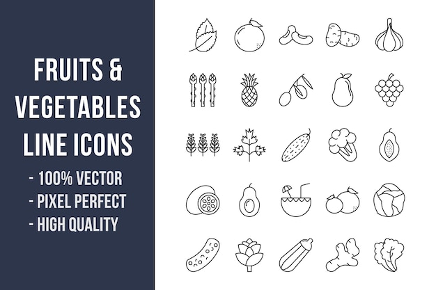 Fruits and Vegetables Line Icons