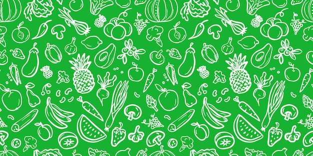 Fruits and vegetables seamless pattern. Self made. Vector design of fruits and vegetables