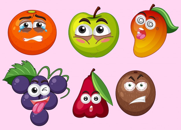 Fruits with different facial expressions