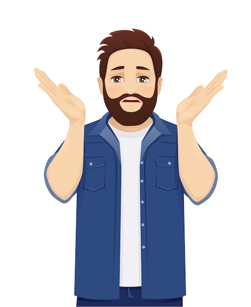 Frustrated big man expression in casual clothes gesture with hands isolated vector illustration