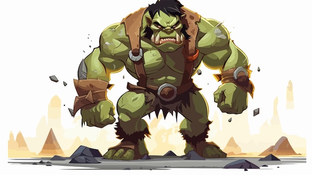 Frustrated Orc Warrior Cartoon Vector Illustration