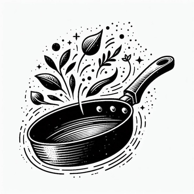 Fry pan Silhouette line art vector illustration on white background