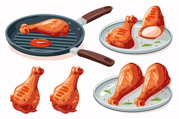 Vector fryed chicken realistic food illustration of grilled meat with delicious brown skin gourmet product