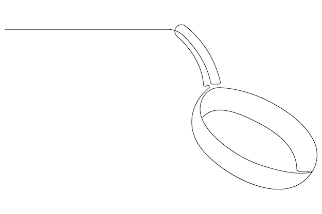 Frying pan continuous one line art drawing of outline vector illustration concept