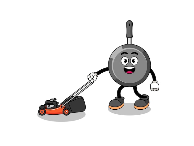 Frying pan illustration cartoon holding lawn mower