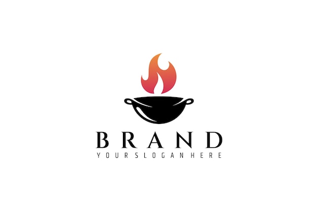 Frying pan logo with burning fire