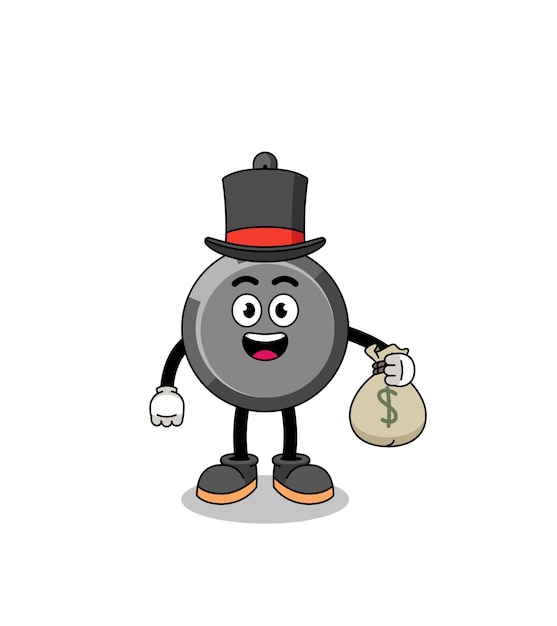 Frying pan mascot illustration rich man holding a money sack