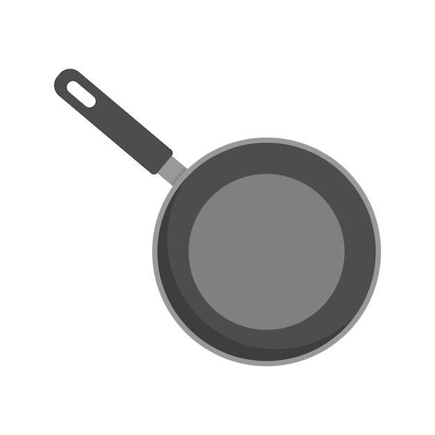 Frying pan in top view. Kitchen utensil. Design template.