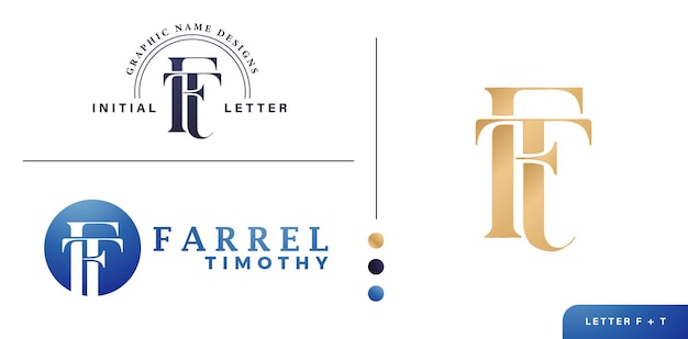 FT or TF monogram letters logo company branding of initial letters minimal styles designs