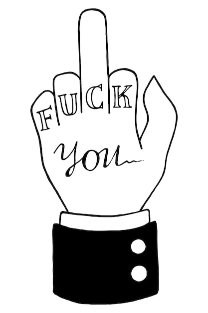 Fuck you monochrome black and white hand line art isolated