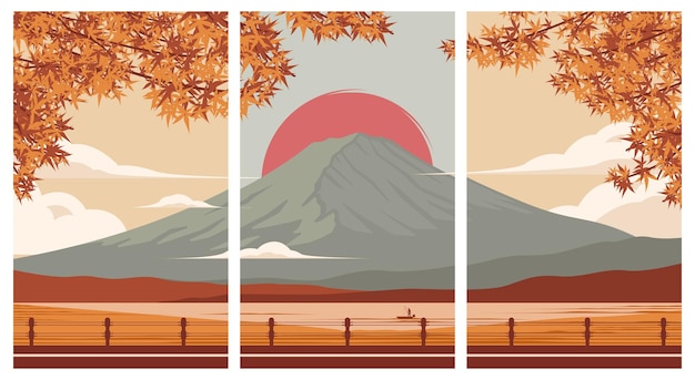 Vector fuji mountain japan travel park poster illustration design