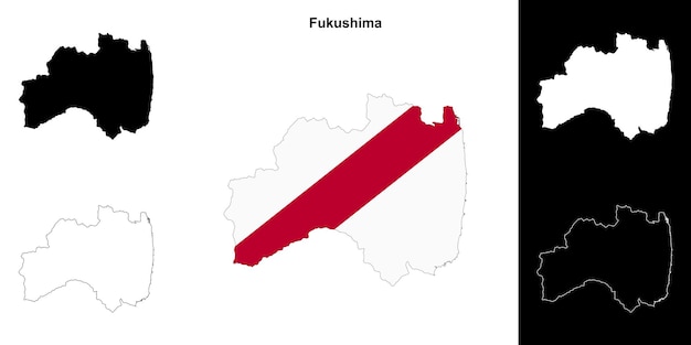 Vector fukushima prefecture outline map set