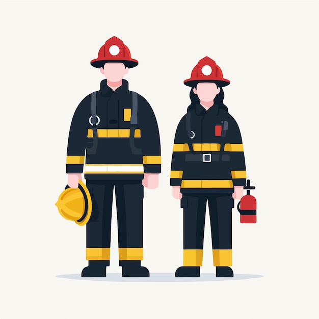 Full body couple firefighter characters with a flat design style