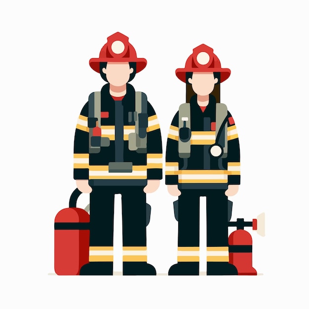 Full body couple firefighter characters with a flat design style