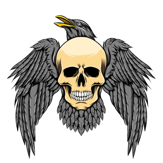 The full body of the eagle holds the death skull head