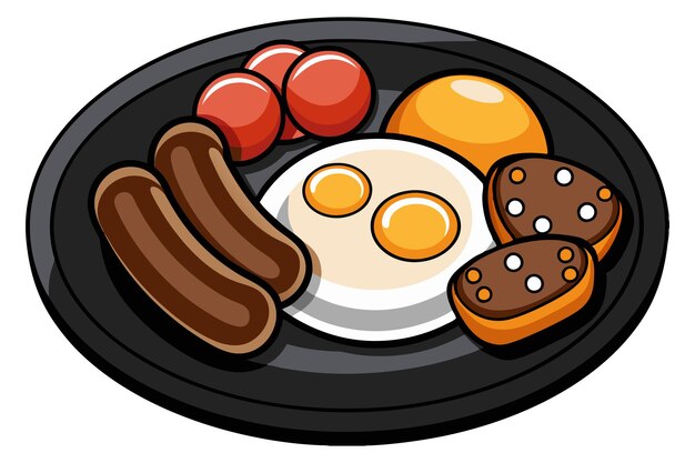 Vector full fry up english breakfast with fried eggs black pudding beans on white board