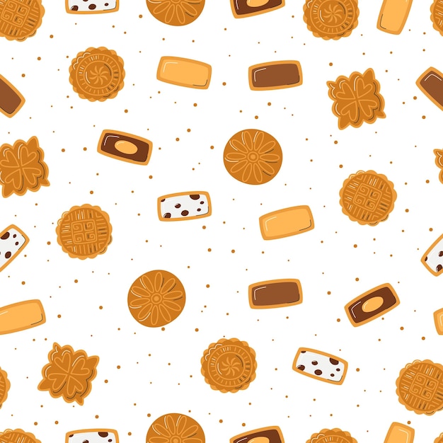 Full and half mooncake seamless pattern Chinese round pastry eaten during mid autumn festival