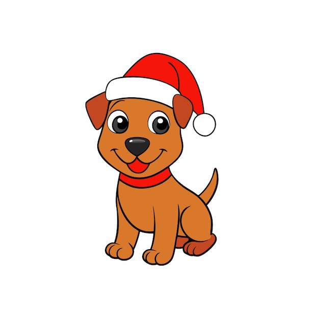 a full image of a funny christmas baby dog with santa claus hat clipart in white background