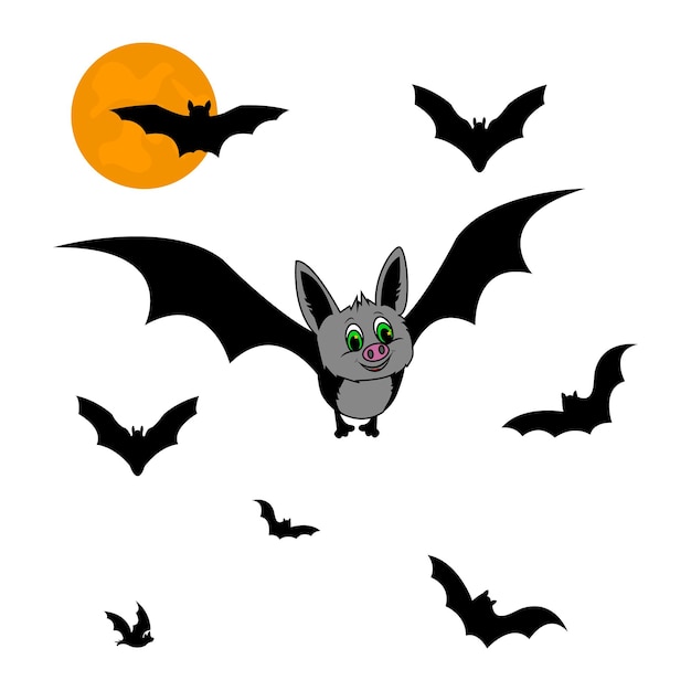 Full moon and bats Halloween background Cute cartoon bat