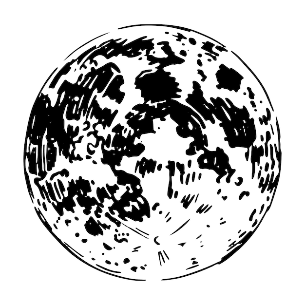 Full moon ink sketch isolated on white Outline outer space magic witchcraft symbol Hand drawn vector illustration in retro style