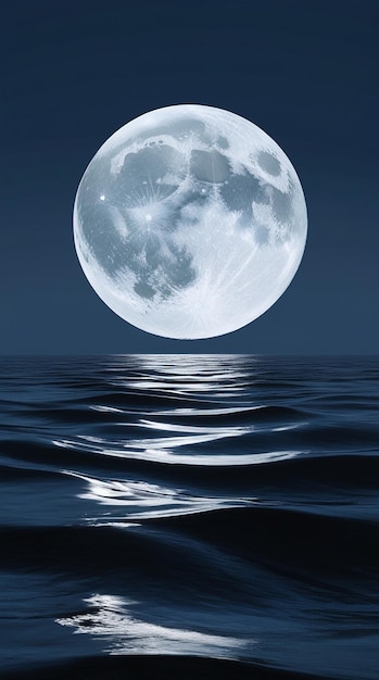 A full moon is shining on the water