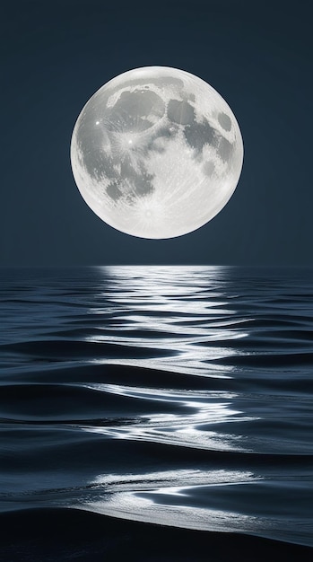 A full moon is shining on the water