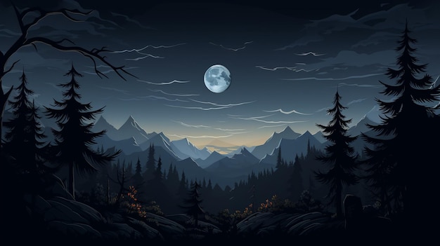 a full moon over a mountain landscape