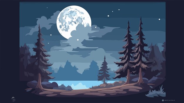 Vector full moon night cartoon vector pixel art isolated illustration