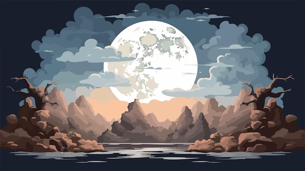 Vector full moon night cartoon vector pixel art isolated illustration