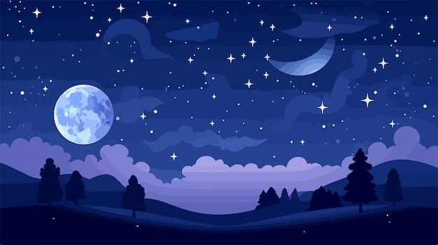 Vector full moon night sky starry background