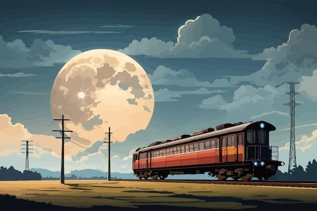 Vector full moon night train illustration