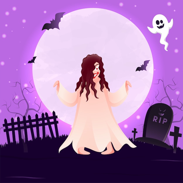 Full Moon Purple Background with Graveyard View