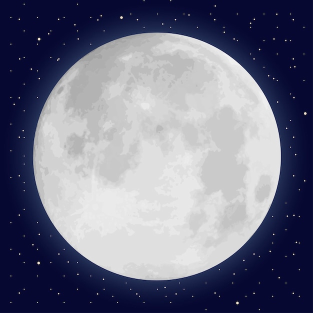 Full moon and stars on the night sky. Realistic vector illustration.