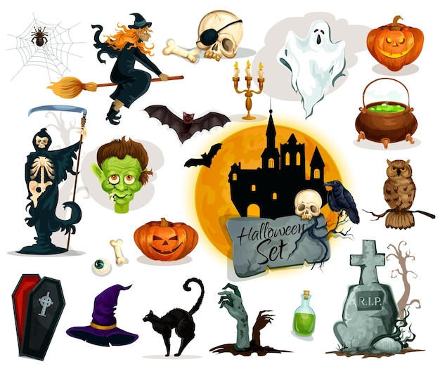 Full set of Halloween characters and elements