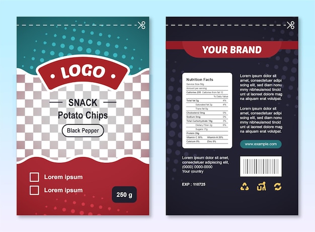 Fully editable chips and snacks packaging template