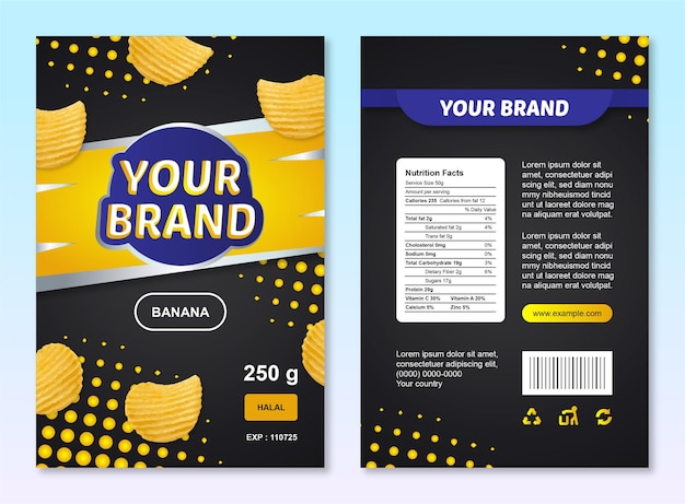 Fully editable chips and snacks packaging template