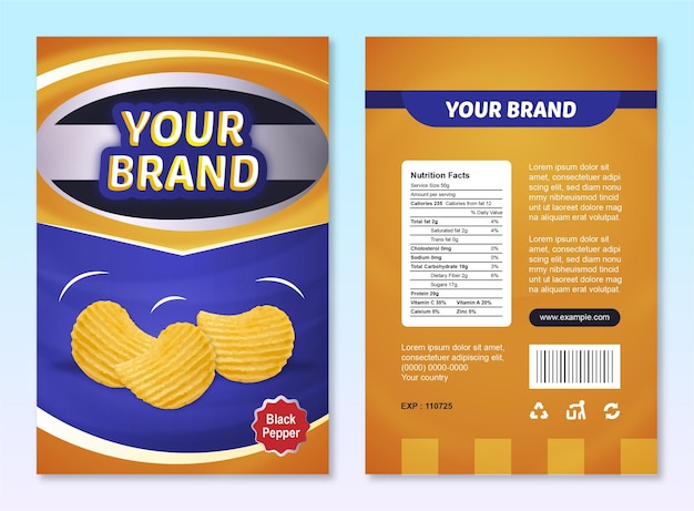 Vector fully editable chips and snacks packaging template