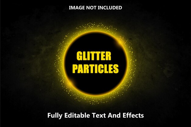 Fully editable yellow glitter particles with text and black background