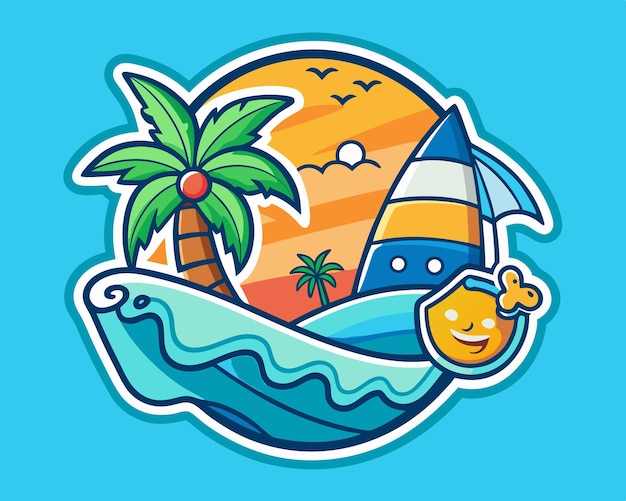 Vector fun beach sticker tshirt design vector illustration