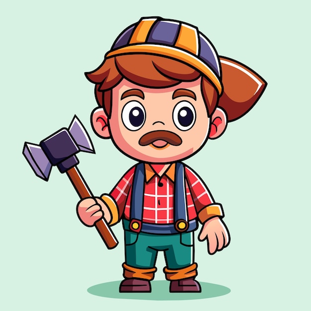 Fun Carpenter Character with Ax Vector Illustration