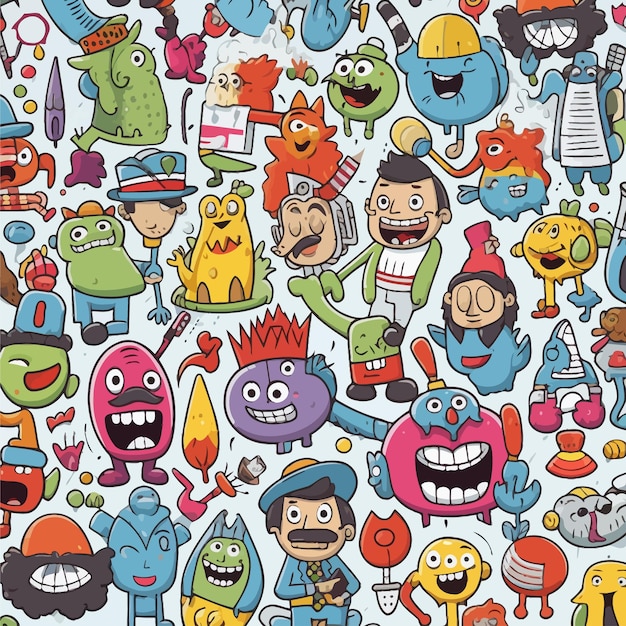 Vector fun_cartoon_comic_characters_seamless_pattern_vector