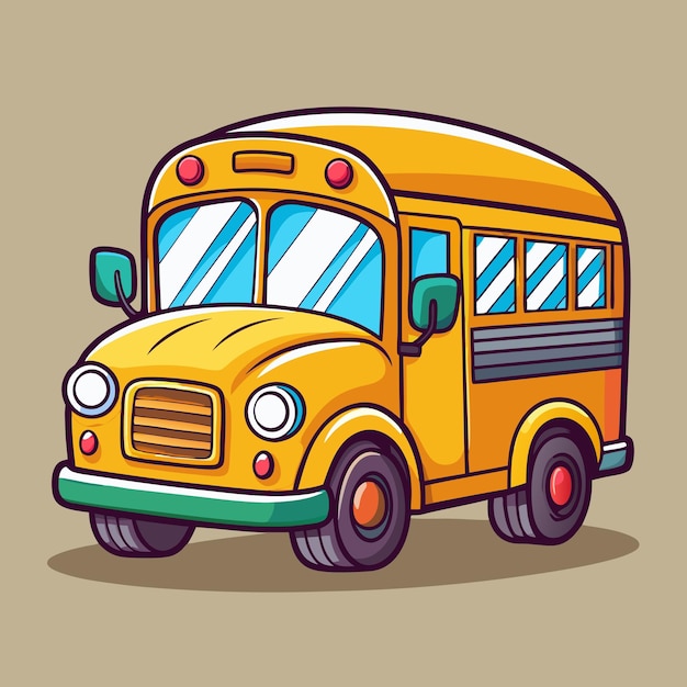 Fun Cartoon School Bus Design with Smiling Faces Cartoon Vector Illustration