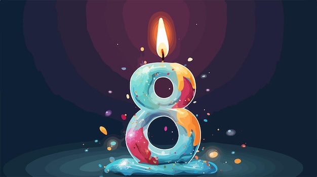 Fun and Colorful Cartoon Illustration of Number Eight with Birthday Hat